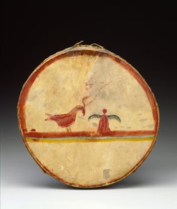 Drum, Chippewa Culture, c.1840 (madeira, pele de cervo e pigmento)